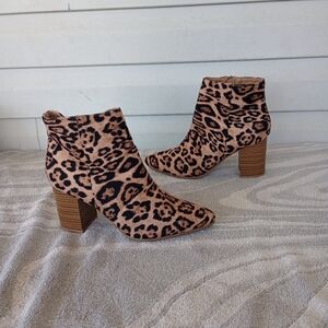 Leopard heel booties size 7 for women